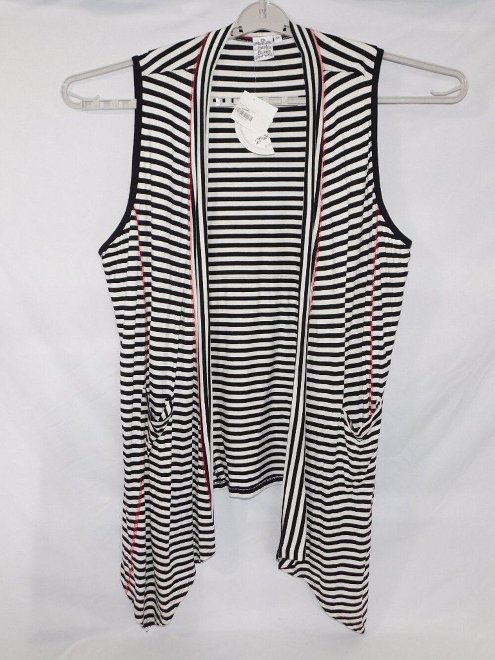 Parsley & Sage Black white Striped Vest Sleeveless Open Cardigan Womens 3X hi Lo